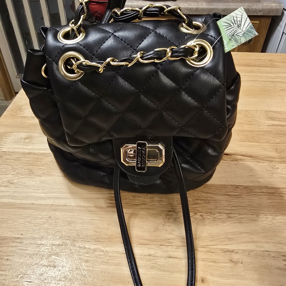 Badgley Mischka Black and Gold Quilted Backpack - Picture 2 of 6